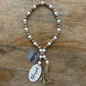 5/$20 NEW BLESSED Natural Wood & White Bead Décor
